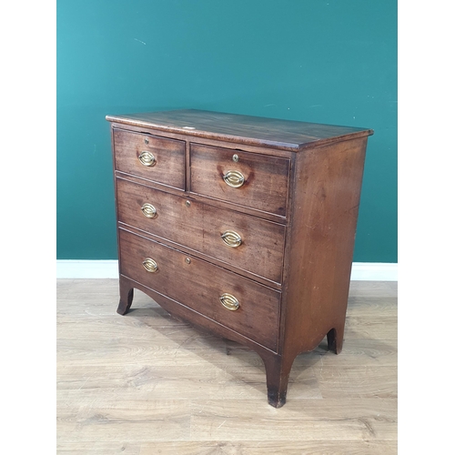 534 - A 19th Century mahogany Chest of two short and two long drawers on splayed feet 3ft W x 2ft 11in H (... 