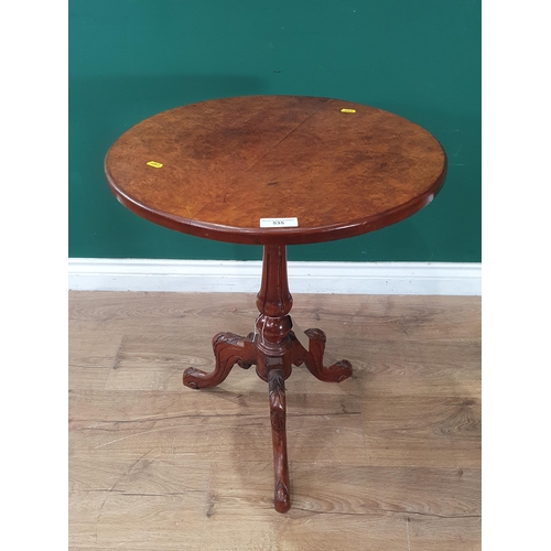 535 - A Victorian walnut Pillar Table on leafage carved tripod base 2ft 2in H x 1ft 8in D (R4)