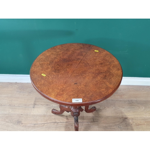 535 - A Victorian walnut Pillar Table on leafage carved tripod base 2ft 2in H x 1ft 8in D (R4)