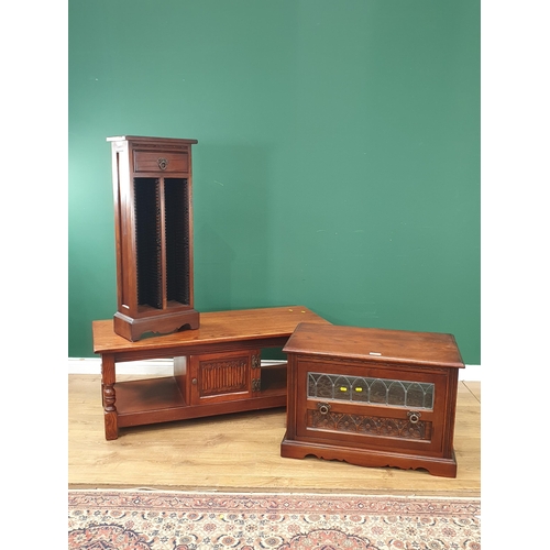 536 - oak veneered  CD Rack, an oak veneered Hi-Fi Cabinet and a Coffee Table (R7)