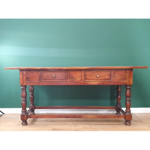 537 - A hardwood Serving Table fitted two frieze drawers raised on turned supports 6ft 11in W x 3ft H (R7)