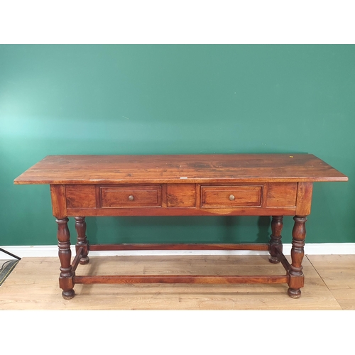 537 - A hardwood Serving Table fitted two frieze drawers raised on turned supports 6ft 11in W x 3ft H (R7)