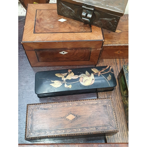 539 - A Collection of Boxes including, two with inlaid decoration, a rosewood Writing Slope, a small oak B... 