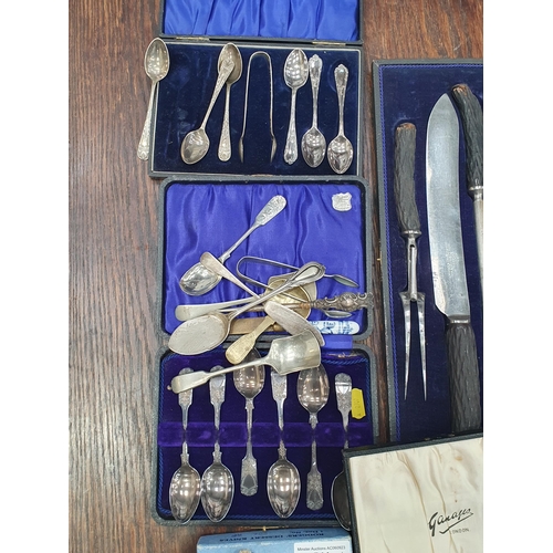 541 - A Carving Set, a set of six Silver Teaspoons and a quantity of Plated Cutlery. (R4).