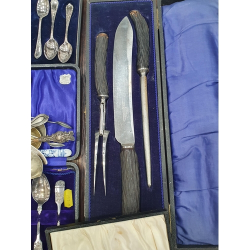 541 - A Carving Set, a set of six Silver Teaspoons and a quantity of Plated Cutlery. (R4).