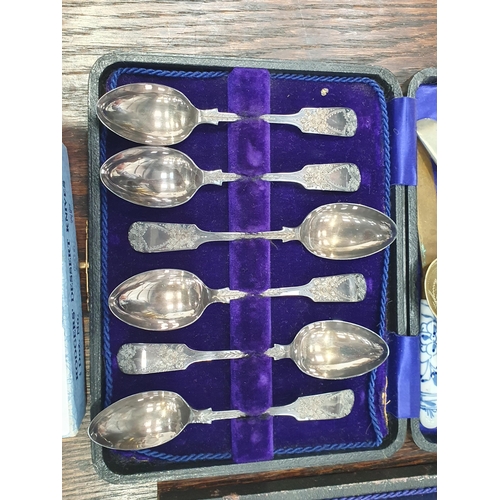 541 - A Carving Set, a set of six Silver Teaspoons and a quantity of Plated Cutlery. (R4).