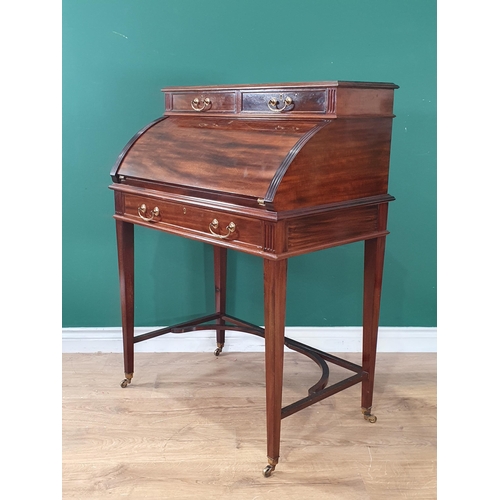 547 - An Edwardian mahogany Bonhuer Du Jour fitted three drawers mounted on squared supports 3ft 3in H x 2... 