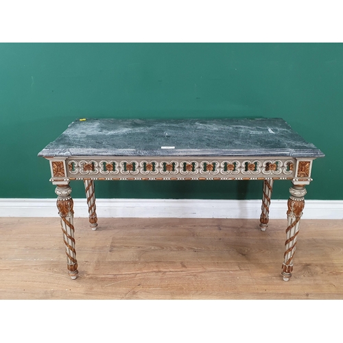 550 - A grey marble top rectangular Occasional Table in Louis XVI style on painted frame with rosette pier... 