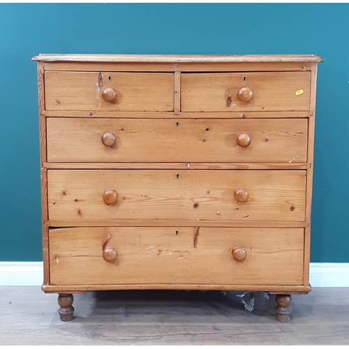 578 - A pine Chest of two short, three long Drawers on turned bun feet, 3ft 2