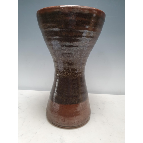 60 - A large stoneware Vase of waisted form with mottled brown glaze, 12 in  impressed L +