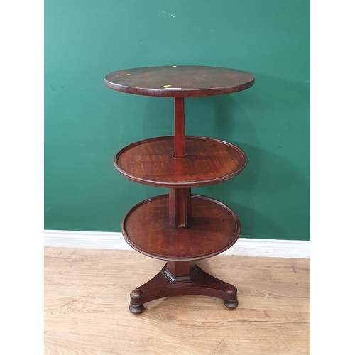 629 - An Early 19th Century circular mahogany three tiered adjustable Dumb Waiter, on hexagonal column and... 