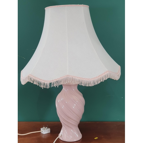 639 - A large pink ceramic Table Lamp and Shade, 2ft 6