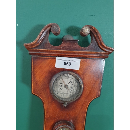 669 - A 19th Century mahogany cased Banjo Barometer and Thermometer by Sidery Kingsclere, with small centr... 