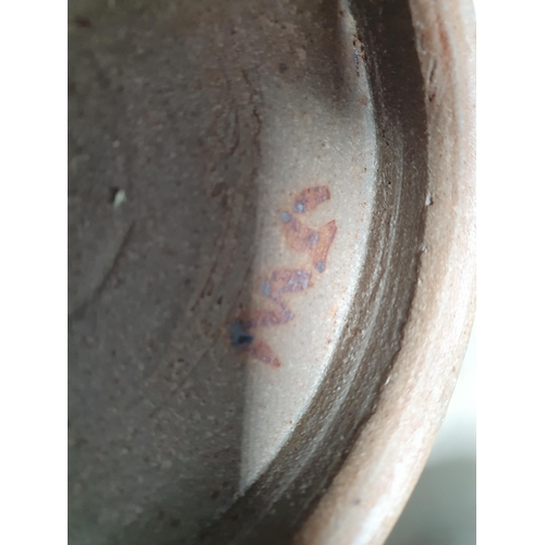 67 - A stoneware shallow Dish with brown/green glazes 12in impressed M and two Studio Bowls, 10in initial... 