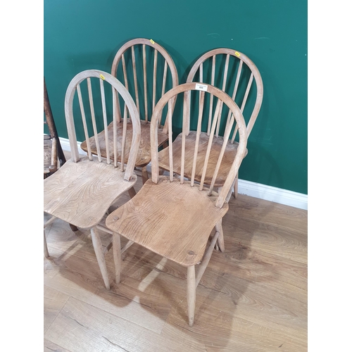 685 - A set of four stick back Country Kitchen Chairs and another elm spindle back single Chair. (R10).