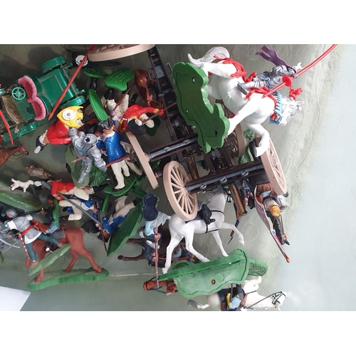 709 - A box of assorted Plastic Britains Figures, including Coach and Horses, Knights on Horseback, etc. (... 