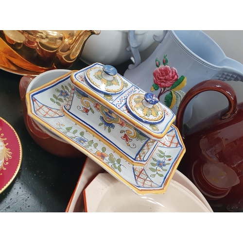 714 - A Stainless Steel Cooking Pot, three Aynsley Cups and Saucers, a Wedgwood Coffee Pot, a part Royal W... 