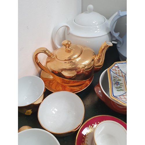 714 - A Stainless Steel Cooking Pot, three Aynsley Cups and Saucers, a Wedgwood Coffee Pot, a part Royal W... 