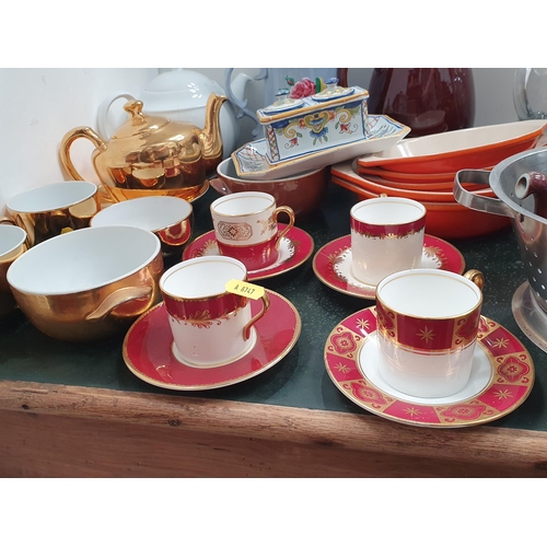 714 - A Stainless Steel Cooking Pot, three Aynsley Cups and Saucers, a Wedgwood Coffee Pot, a part Royal W... 