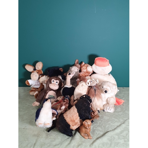 727 - A box of soft Toys including a penguin, a duckling, a kestrel, a koala bear, a fox, etc, R.10