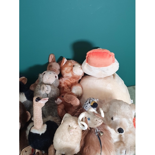 727 - A box of soft Toys including a penguin, a duckling, a kestrel, a koala bear, a fox, etc, R.10