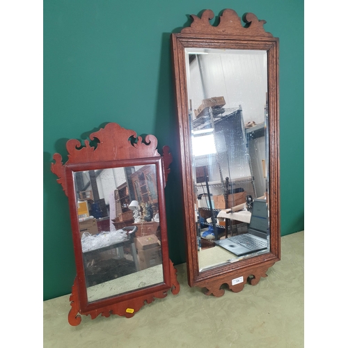 728 - A Georgian mahogany Wall Mirror withfret carved frame, 2ft H and an oak framed Wall Mirror with beve... 