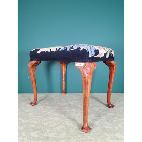 730 - A reproduction walnut floral upholstered Piano Stool on cabriole supports, 1ft 7in H x 1ft 11in L x ... 