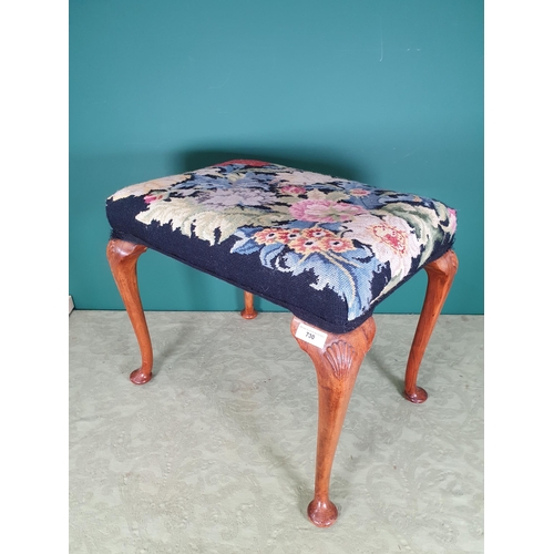 730 - A reproduction walnut floral upholstered Piano Stool on cabriole supports, 1ft 7in H x 1ft 11in L x ... 