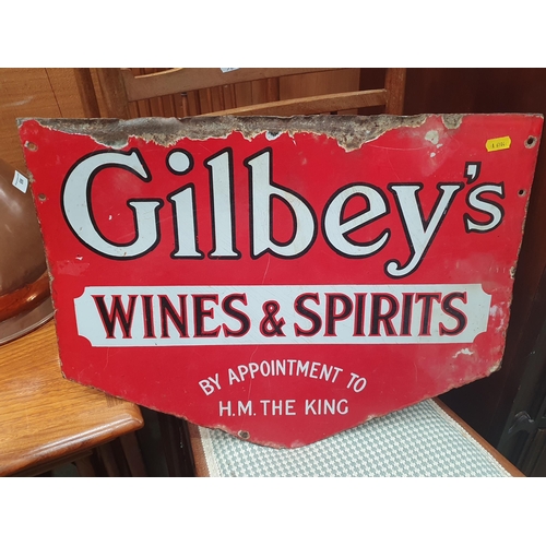 589 - A Gilbey's Wines & Spirits Enamel Sign 1ft 9in W x 1ft 4in H (R7)