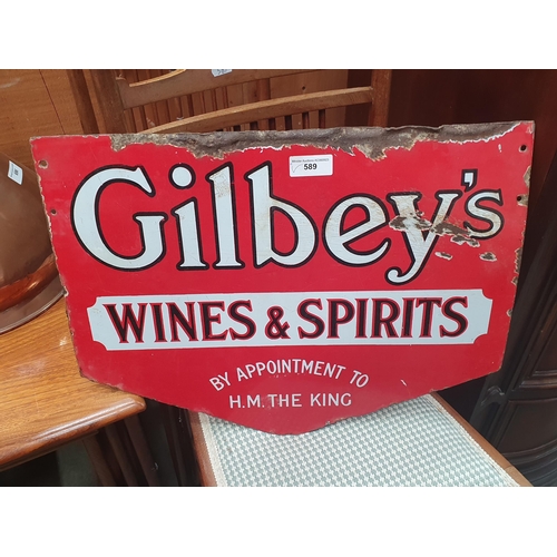 589 - A Gilbey's Wines & Spirits Enamel Sign 1ft 9in W x 1ft 4in H (R7)