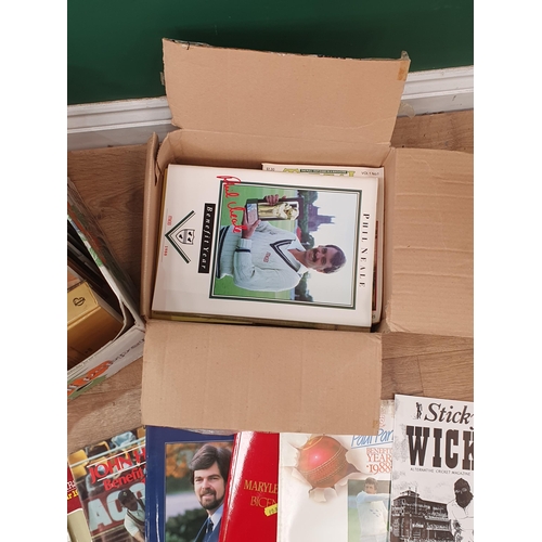 626 - Two Boxes of Books including Cookery Books and a quantity of Cricket benefit Brochures (R5)