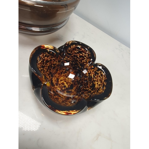 215 - A Studio Glass circular Vase and mottled brown Bowl. (R6)