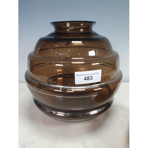 215 - A Studio Glass circular Vase and mottled brown Bowl. (R6)