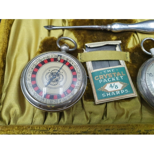 100 - Two part Sewing Sets and sundry Manicure Tools, in cases, a Pocket Roulette Watch and an Expert Pock... 