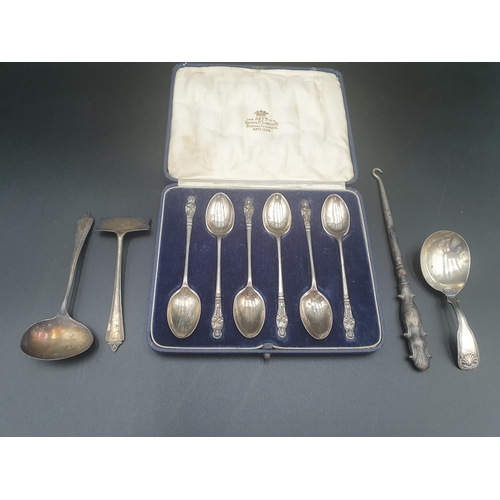 110 - Six George V silver apostle handled Teaspoons, Sheffield 1930,in case, a silver Spoon and Pusher and... 