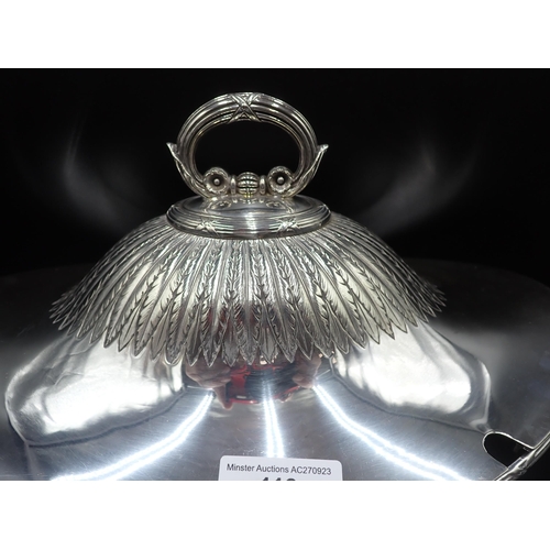 119 - An Elkington plated two handled oval Tureen and Cover with reeded bands on pedestal base, the cover ... 