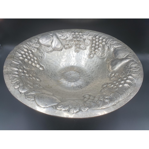 124 - A white metal octagonal Comport floral embossed with gadroon rim, 14in, and a large circular Comport... 