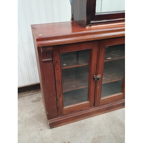 13 - A large pitch pine glazed eight door Shop Display Cabinet, 10ft 10