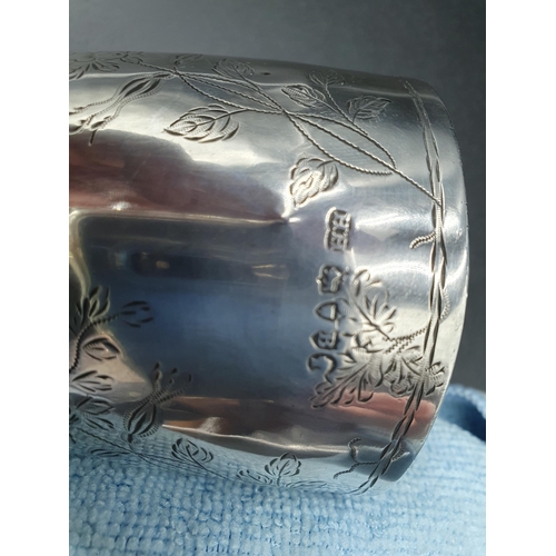 136 - A Victorian silver Goblet with floral swag engraving and inscription, London 1877, 152gms