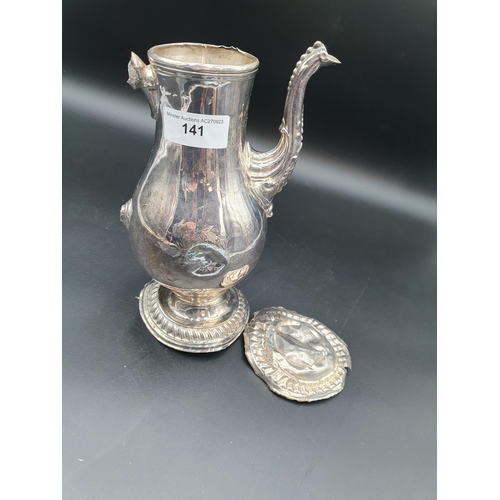 141 - A Georgian baluster Coffee Pot on gadroon base, no handle, no lid, A/F