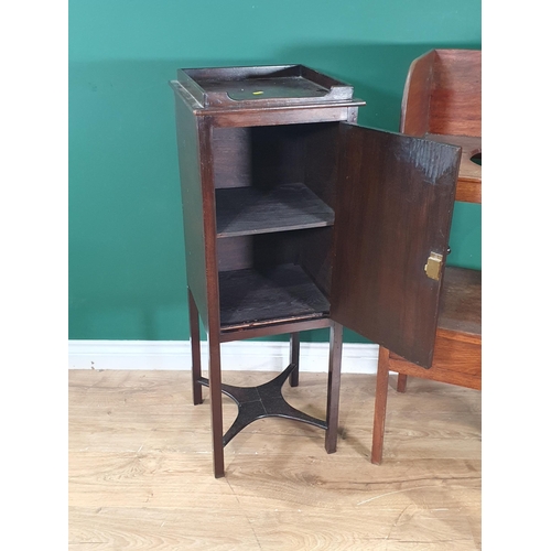 19 - A mahogany two tier Washstand with raised gallery back and single fitted drawer on square supports, ... 