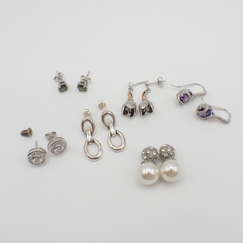 196 - Five pairs of Earrings stamped 925 and another pair set faux pearls