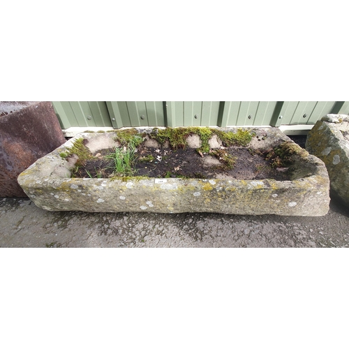 244 - An antique shallow stone Trough 3ft 6in W x 8in H and a two division stone Trough 2ft 10in W x 8in H