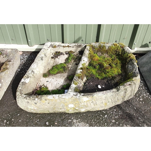 244 - An antique shallow stone Trough 3ft 6in W x 8in H and a two division stone Trough 2ft 10in W x 8in H