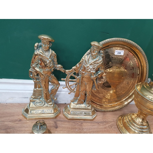 248 - A copper two handled Pan, a brass paraffin Lamp, a Tray, a pair of Door stops, Toast Rack etc (R3)