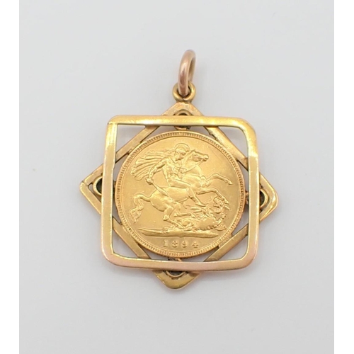 253 - A Victorian half Sovereign 1894 in pendant mount set turquoise, approx 6.39gms