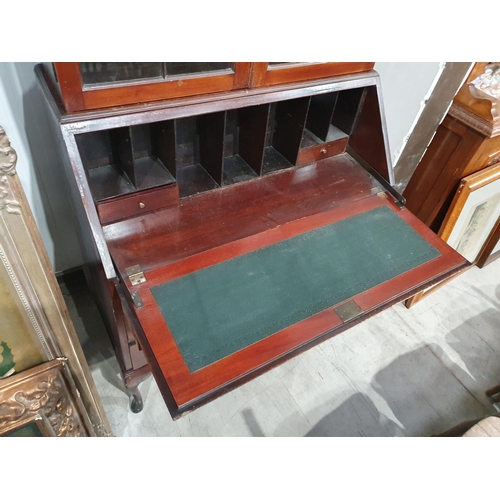 31 - A mahogany Bureau Bookcase with glazed top and cabriole supports 6ft 8in x 3ft (R1)