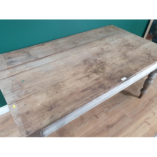 37 - A rustic pine Farmhouse Kitchen Table on turned supports, 2ft 6