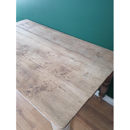 37 - A rustic pine Farmhouse Kitchen Table on turned supports, 2ft 6