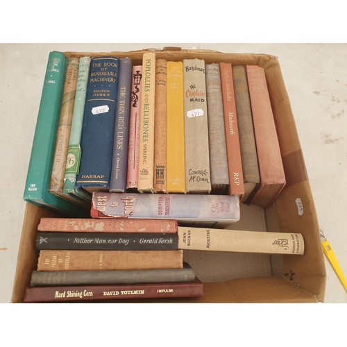 477 - Five boxes of Books including Burns Chronicle, Adventure, Novels, etc. (R5)